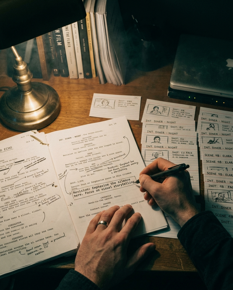 Story & Beats — Before a single frame exists we write the film as beats: what is said, what is felt, what the audience should walk away carrying.