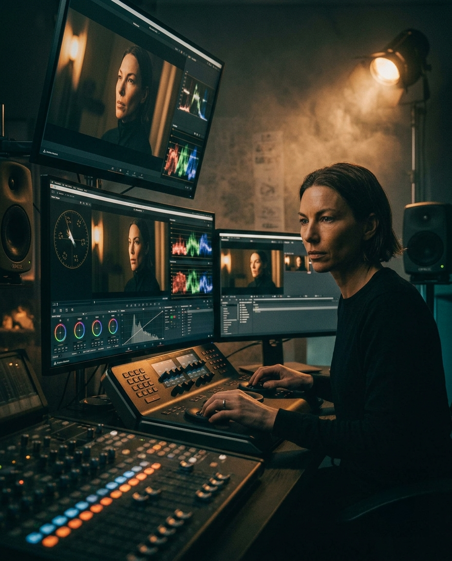 Edit, Grade & Sound — Generation gives us shots. Cut, grade, score and mix are what make them a film, and they are still done by people who do this for a living.